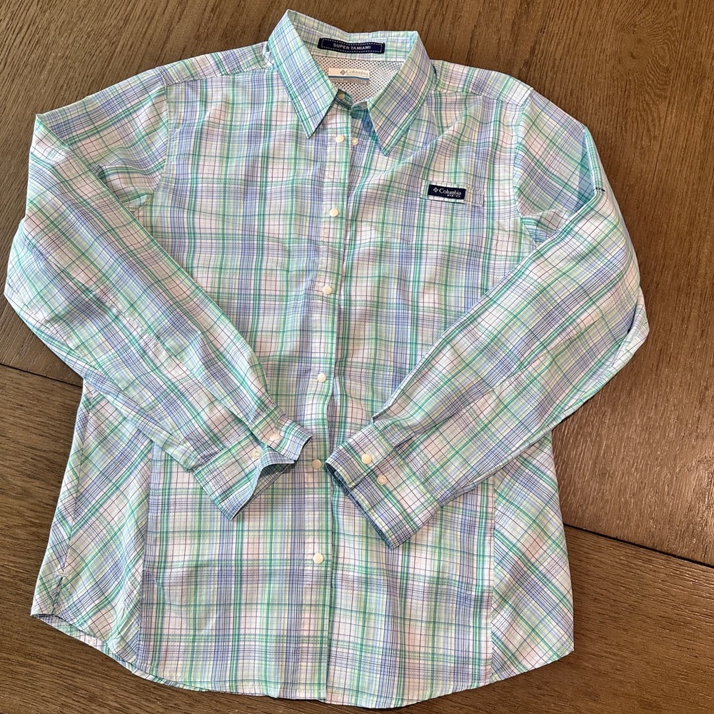 Columbia Women’s PFG Button Down Shirt Size Large Plaid - Picture 2 of 11